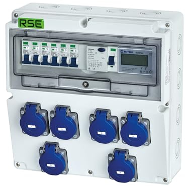 RSE BAUSTROMVERTEILER WANDVERTEILER KOMPLETT VERDRAHTET 230V SCHUKO MIT ZÄHLER ZUR AUSWAHL IP65, 10. 6X 230V MIT LS + FI + ZÄHLER 3P