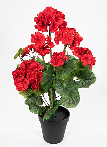 Seidenblumen Roß Künstliche Geranie im Topf 44cm JA Kunstblumen künstliche Pelargonium Blumen Pflanzen (Rot)
