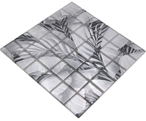 Mosaik grau Blumenoptik Glasmosaik glänzend Quadrat Wand Küche Bad Dusche