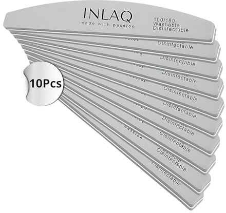 INLAQ® Nagelfeile 100/180 für Nägel | Maniküre Nail Files | Doppelseitige Nagelfeilen für Gelnägel | Waschbar und Wiederverwendbar | Farbe: Grau