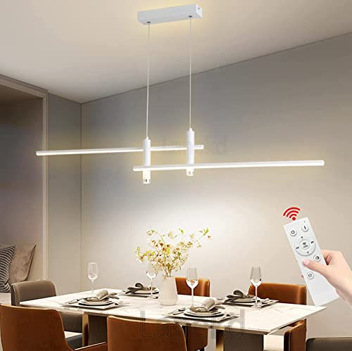 LED Lustre Salle À Manger Lampe à Suspension Dimmable avec Télécommandé Cuisine Table À Manger Plafond Luminaire Moderne Aluminium Design Plafonnier pour Bar Café Salon Chambre (L150cm, Blanc)