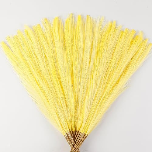 Acfruits Light Yellow Pampas Grass Decor, 30 Pcs 17 Faux Pampas Grass Short Decor, Pompas Grass Flower Arrangement and Vase Filler for Boho Home Wedding Decoration
