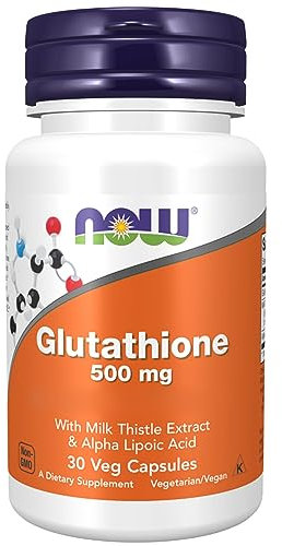 Now Foods, L-Glutathione, 500mg, mit Mariendistel und Alpha-Liponsäure, 30 vegane Kapseln, Aminosäure, Laborgeprüft, Glutenfrei, Sojafrei, Gentechnikfrei