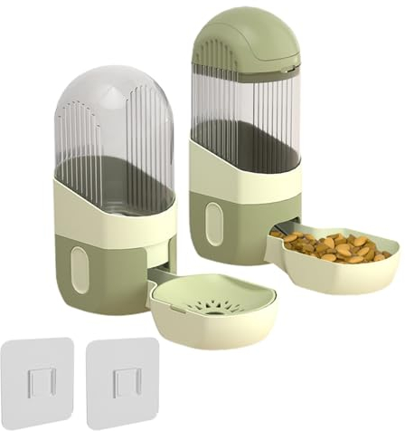 Rabbit Food Dispenser, Hanging Automatic Pet Food Water Dispenser, Hangings Gravity Auto Food & Waterer for Puppy and Kitten Rabbit Chinchilla Hedgehog Ferret (Green)