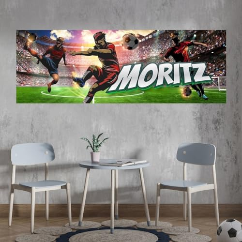 tjapalo® vz96 Kinderbilder Fussball Bild Fußballer Wandbild Fußball Poster mit Namen personalisiert Kinderzimmer Bilder jungs Fußballstadion bilder kinderzimmer jungen Name, Größen Name: B100xH35cm