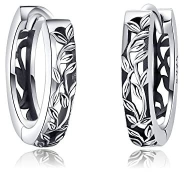Livets träd örhängen 925 sterlingsilver vintage blad kreoler örhängen keltiskt livets träd smycken gåvor för kvinnor kvinnor flickor män mor, Sterlingsilver