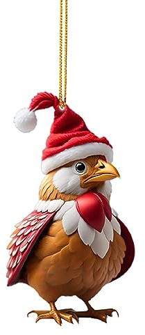 Niedlicher Acryl Huhn Anhänger Weihnachts Deko, Cartoon Huhn Weihnachtsbaumschmuck, Weihnachtsdeko Anhänger, Cute 2D Acryl Weihnachtsbaum Anhänger Christbaumschmuck für Zuhause, Urlaub, (E, One Size)