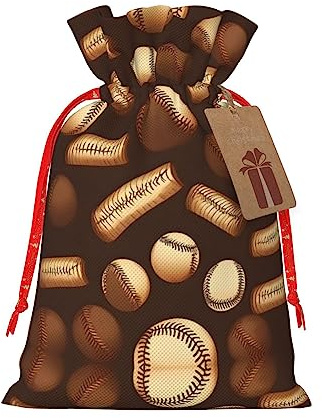 ZISHAK Retro-Baseball-Geschenktasche, zarte Jute, Kordelzug, handwerklicher Stoff, Geschenktasche, perfekt für Weihnachten