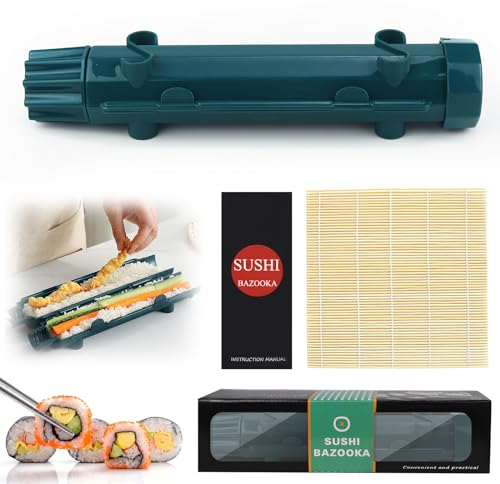 CHRI Sushi Maker Bazooka,Sushi Set zum Selber Machen, Roller Maker Sushimaker Bazooka und Bambusmatte for Anfänger (Marineblau)
