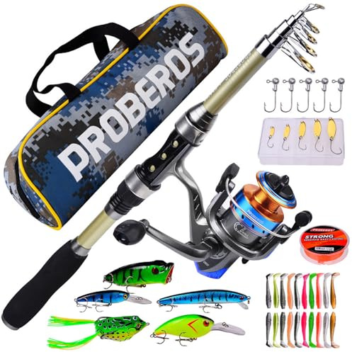 1,8m Teleskop Angelrute Set, Angelruten und Spule Combo Kit mit 100m Angelschnur, Spinnrolle, Köder, Hakenset und Tragetasche, Angel-Starter-Kit für Salzwasser Süßwasse Fishing