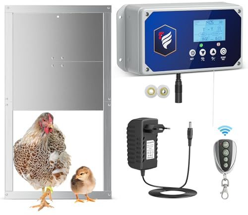 Automatische Hühnerklappe mit Zeit,elektrische Hühnerklappe automatisch,Hühnerstall mit Fernbedienung und Timer und lichtempfindlich,4 kg Zugkraft mit Hühnerstalltür aus Aluminium