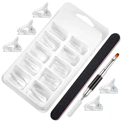 Un conjunto de formas de extensión de uñas de gel para uñas acrílicas UV transparentes con escala de 10 tamaños y cepillo de grano pulidor de uñas