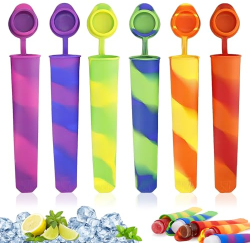 6 stycken isformar silikon, pinnglassformar med filt, glassformar BPA-fri återanvändbar, Ice Pop Maker vattenglass glassglassset gör-det-själv popsicle konisk form färgglad