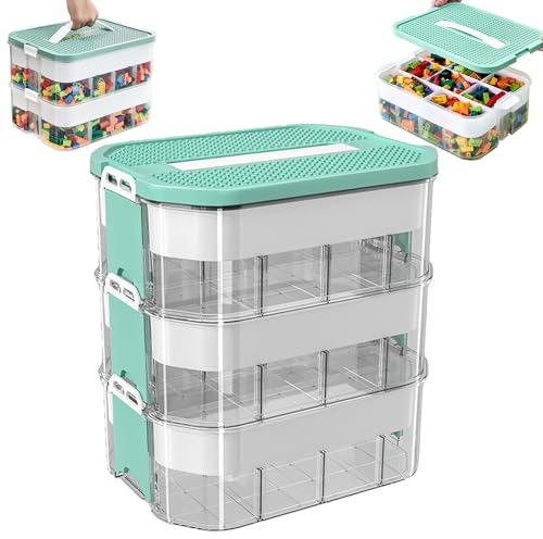 ZPSNDP Caisse Rangement Plastique pour LEGO, Caisse Jouet Enfant 3 Couches, Boite Rangement Plastique avec Couvercle, Boite Rangement Jouet, Cadeau D'anniversaire (vert)