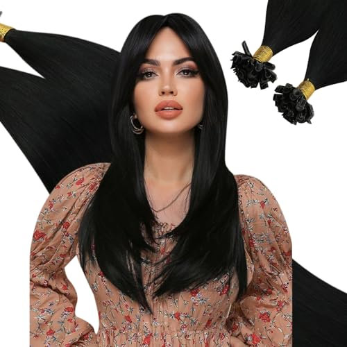 Ugeat Extensions Echthaar Bondings Schwarz U Tip Bonding Extensions Echthaar Schwarz 50 cm Bondings U Tip Extensions Glatt Remy Black 50 Strähnen 50G