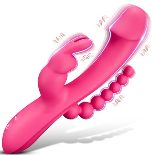 Vibrator Thrusting Dildo for Women - G Spot Vibrator Clitoral Stimulator Sex Toys, Rabbit Vibrator Adult Toy for Female Pleasure, Double 10 Modes Pink Vibrators G-Spot Anal Bead Couples Sex Toy