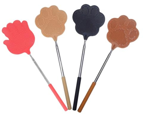 GYWHOOFT 4 Pezzi Scacciamosche Estensibile, Manuale Paletta Mosche, Mosche Schiaccia con Impugnatura Regolabile da 28,5 a 76 cm,per Mosche, Zanzare e Insetti