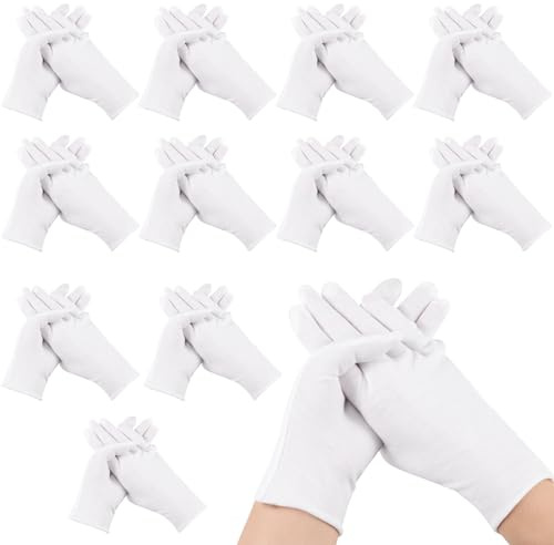 Saerryor 24PCS White Cotton Gloves for Eczema, Moisture Hands Overnight Soft Coin Handling Jewelry Inspection Serving Gloves