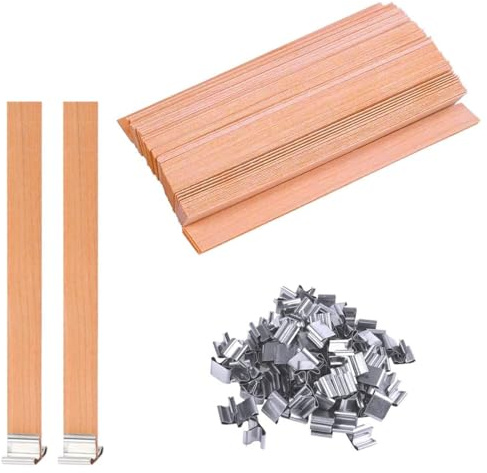 Ensembles Meche Bougie Bois, 50 pièces Mèche en Bois de Bougie avec 25 pièces Support de Fer, Mèche de Bougie en Bois Trimmable, pour la Fabrication de Bougies Parfumées, multicolore, 13*130*0.5 MM