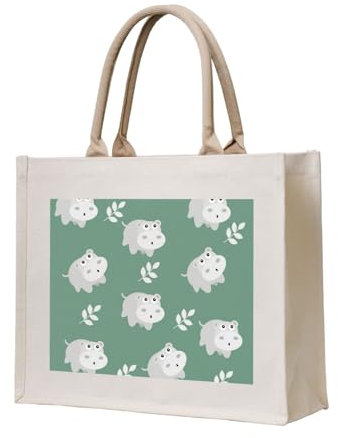 YWSOTRE Süßes Nilpferd, Tragetasche Canvas-Tasche Einkaufshandtasche Einkaufstüten, Mehrzweck-Schultertaschen