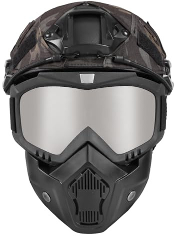 DTACGERA Adult Airsoft Helmet with Helmet Cover & Face Mask, PJ Type Tactical Fast Helmet for Paintball CS Wargame Cosplay Outdoor Activities (bk-2)