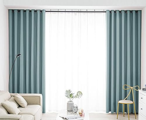 Bishilin Gardinen Blickdicht 2er Set mit Ösen, Vorhänge Verdunkelnd Blau 132x274CM Nordisch Einfarbig, Verdunklungsvorhänge Wohnzimmer Jugendzimmer Kinderzimmer