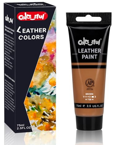 Colorful Peinture acrylique pour cuir - Marron - 2,5 oz - Pour la peinture de chaussures - Peinture pour cuir pour la décoration de sacs et de sacs à main, l'entretien des vestes en cuir, l'artisanat