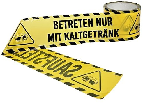 Lustiges Party-Absperrband „Saufstelle“ – 50m Flatterband für Malle, Festivals, JGA & Geburtstag – Bierparty-Deko, Camping Zubehör, Festival Gadgets & Trinkzubehör für Männer
