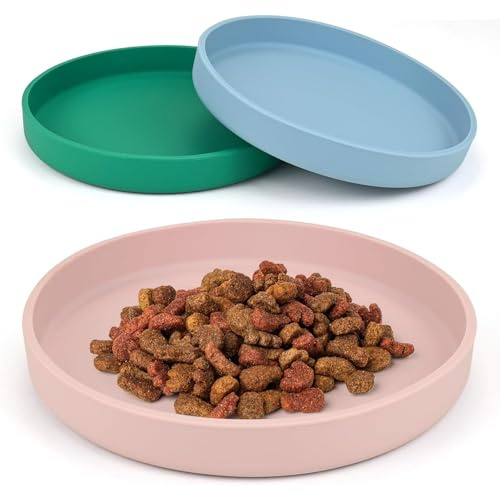 3 Stück Katzen Futternapf Silikon, Silikon Futterschale, (Rosa, Blau, Grün) | Silikonnapf Breit Trinkschale, Katzennapf Flach Kieselgel, Futterschale Katze Flach, Für Trockenfutter Und Nassfutter