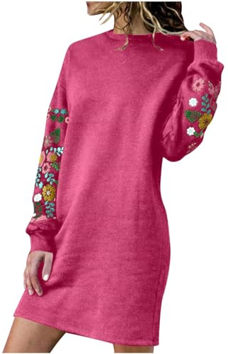 EMATOP Strickkleid Damen Pulloverkleid Lange Winterkleid Pullover Herbst Winter Warme Minikleid Abendkleid Knielang Lässig Mode Sweatkleid Stickerei Pulli Elegant Weihnachtskleid Partykleid