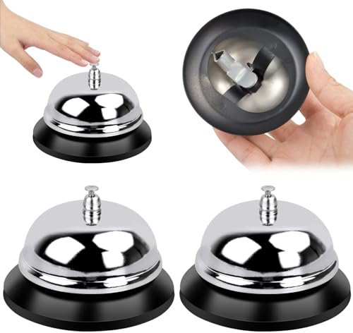 2 PCS Cloche de ServiceCloche, D'appel Sonnette de Comptoir, Acier Inoxydable Restaurant Cloche pour Hôtel Cuisine Bar Réception et Restaurant, Argent