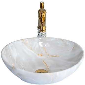 Lavabo Salle de Bain Petits éviers de salle de bains, Imitation marbre de haute qualité, lavabo de comptoir en céramique avec accessoires Vasque à poser