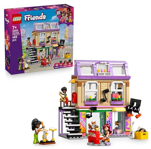 LEGO Friends Music Shop & Apartment Toy with 3 Mini Dolls, a Pet Corgi Animal Figure & Musical Instruments incl. a Piano, Drum Kit, Guitars & Accessories - Gift for 7+ Year Old Girls - 42653