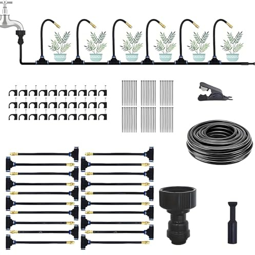 Morlinca Sistema de Riego por Goteo Jardín Kit Nebulizador Terraza,Sistema de enfriamiento por nebulización con Ajustable Boquilla Aspersor Pulverizador y Gotero Automatico,30m