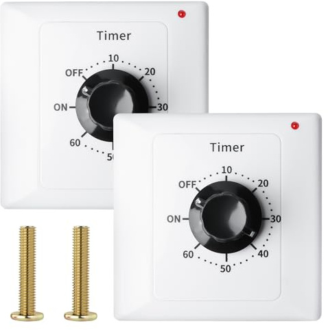 2 Stück Countdown Timer Schalter, 60 Minuten Zeitschaltuhr für Innenbereich, Elektronische mechanische Countdown Timer Steckdose mit Zeitschaltuhr für Badezimmer Lüfter Lichter Abluftventilator