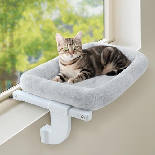 GUUSII HOME Katzen Heizungsliege Katzenliege Balkon Katzenbett für Katze Bettkante Heizung Kätzchen Hängen Liegeplatz Einhängen Heizungsbett Hängematte Heizkörperliege Halten 18kg(Grau,L)