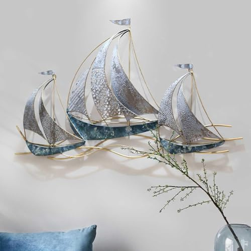 BDXZJ 3D Wanddeko Metall Boot, Segelboot Wanddeko Maritim, Metall Wanddeko Schiff, Wandbild Metall Maritime Deko Wanddekoration Deko Ornament Für Wohnzimmer Schlafzimmer Esszimmer
