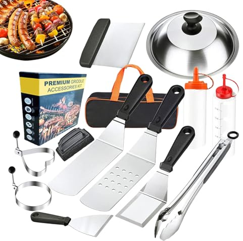 Niesel Set Barbecue - Kit d'outils pour barbecue d'extérieur, 14 pièces portables pour cuisiner camping jardin terrasse et préparation brochettes viande légumes
