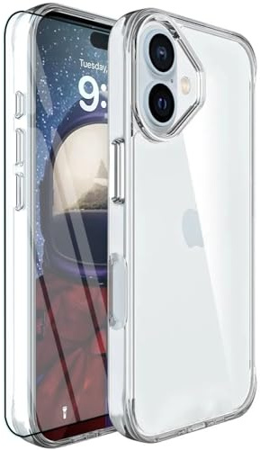 MIMGOAL för iPhone 17 fodral 6,3 tum kristallklart transparent fodral med pansarskyddsglasfolie, komplett kameraskydd, [antigulning] Stötsäker militärstandard mobiltelefonfodral – transparent