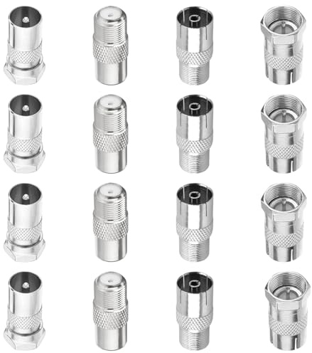 Yuwnd 16 Stück F-Stecker und TV-Stecker Set, Koaxialkabel Verbinder für Satellitenkabel und Antennenkabel, F-Stecker auf TV-Stecker und F-Buchse Adapter