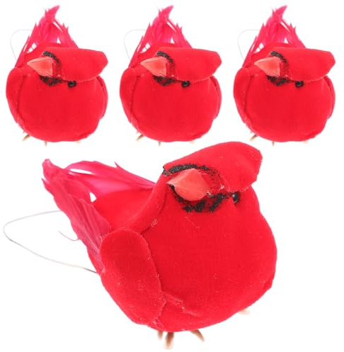 NUOBESTY 4 Künstliche Kardinäle Vogelornamente aus Schaumstoff mit Realistischem Federkleid Wetterfeste Gartendeko für Terrasse Hochzeit und Wohnraumgestaltung
