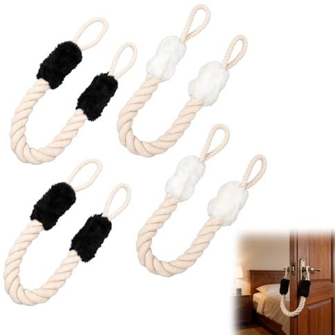 Türkordel Klemmschutz, 4 Stück Baumwolle Türstopper Klinke, 60 cm Türstopper Seil Klinke Klemmschutz, Türklinken Stopper für Türen Haustier und Kinder Fingerschutz (Weiße/Schwarz)