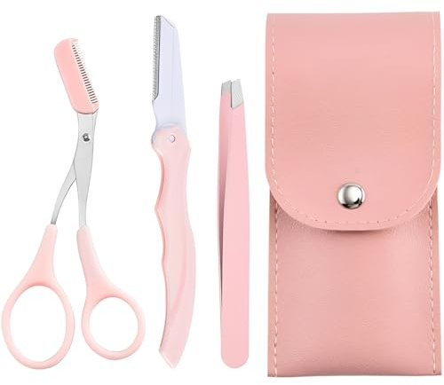 PLABBDPL 4 Piezas pinzas depilar, pinzas depilar profesionales para facial, cejas, Pinzas Depilar Para Mujer, Pinzas De Acero Inoxidable Para Cejas Con Tijeras, Navaja para Vello Encarnado, Rosa