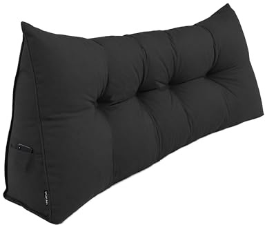 POKAR Rückenkissen 180x50x20 cm | Lesekissen für Bett und Sofa | Großes Keilkissen als Sofakissen für Rückenlehne | Wandkissen mit praktischen Seitentaschen | Oeko Tex 100 Zertifiziert | Schwarz