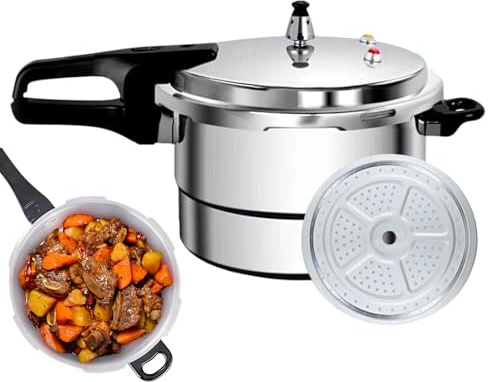 Olla a presión grande – 7 litros de acero inoxidable instantáneo, olla de vapor incluida, diseño de seguridad con dos asas, compatible con cocinas de inducción, utensilios de cocina resistentes para