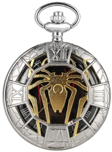 YUZDNM Fickur Steampunk Lyxklocka Spider-Design Ihålig Svart Urtavla Kedja Hänge Herrfickur Present (Silver)