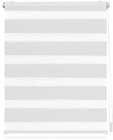 Lichtblick Doppelrollo Klemmfix ohne Bohren, Streifen, Blickdicht, Klemmträger-Montage, Sichtschutz, Wandmongtage, Deckenmontage, für Fenster und Türen Weiß,60 cm x 150 cm (B x L)