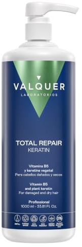 VALQUER Keratina Pura Total Repair | 1 L | Tratamiento Capilar Reparador e Hidratante para Cabello Dañado y Seco | Con Phytokeratin y Vitamina B5 | Vegano