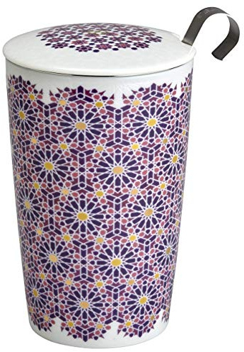 Eigenart Teaeve Andalusia berry doppelwandiger Becher aus Porzellan mit Deckel und Edelstahlsieb, BPA frei, 350ml, 80040