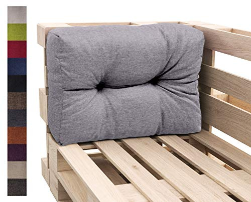 sunnypillow Palettenkissen für Gartenmöbel - Rückenkissen 60 x 40 cm - Rückenpolster für Bett und Sofa - Palettenpolster für Palettenmöbel - Gesteppte Gartenkissen - Rückenlehne, Seitenkissen Grau